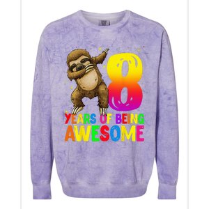 8 Years Old Birthday Sloth Dabbing 8th Birthday Sloth Colorblast Crewneck Sweatshirt