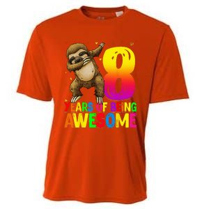 8 Years Old Birthday Sloth Dabbing 8th Birthday Sloth Cooling Performance Crew T-Shirt