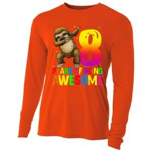 8 Years Old Birthday Sloth Dabbing 8th Birthday Sloth Cooling Performance Long Sleeve Crew