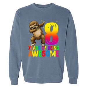 8 Years Old Birthday Sloth Dabbing 8th Birthday Sloth Garment-Dyed Sweatshirt