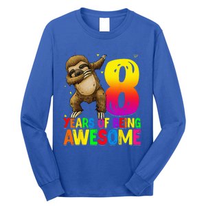 8 Years Old Birthday Sloth Dabbing 8th Birthday Sloth Long Sleeve Shirt