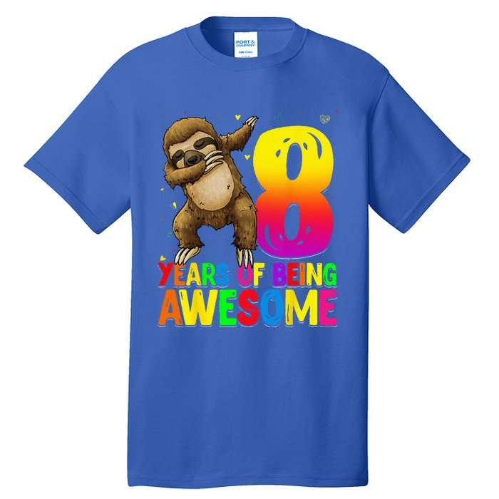 8 Years Old Birthday Sloth Dabbing 8th Birthday Sloth Tall T-Shirt