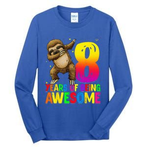 8 Years Old Birthday Sloth Dabbing 8th Birthday Sloth Tall Long Sleeve T-Shirt