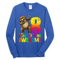 8 Years Old Birthday Sloth Dabbing 8th Birthday Sloth Tall Long Sleeve T-Shirt