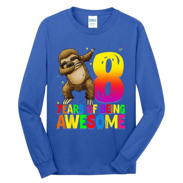 8 Years Old Birthday Sloth Dabbing 8th Birthday Sloth Tall Long Sleeve T-Shirt