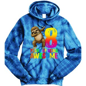 8 Years Old Birthday Sloth Dabbing 8th Birthday Sloth Tie Dye Hoodie