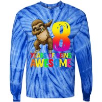 8 Years Old Birthday Sloth Dabbing 8th Birthday Sloth Tie-Dye Long Sleeve Shirt