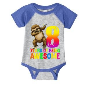 8 Years Old Birthday Sloth Dabbing 8th Birthday Sloth Infant Baby Jersey Bodysuit