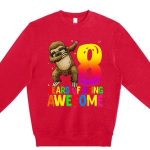 8 Years Old Birthday Sloth Dabbing 8th Birthday Sloth Premium Crewneck Sweatshirt