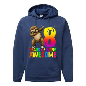 8 Years Old Birthday Sloth Dabbing 8th Birthday Sloth Performance Fleece Hoodie