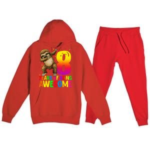 8 Years Old Birthday Sloth Dabbing 8th Birthday Sloth Premium Hooded Sweatsuit Set