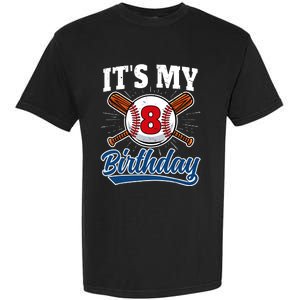 8 Years Old Baseball Player 8th Birthday Party Garment-Dyed Heavyweight T-Shirt