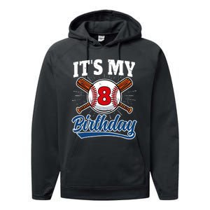 8 Years Old Baseball Player 8th Birthday Party Performance Fleece Hoodie