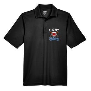 8 Years Old Baseball Player 8th Birthday Party Men's Origin Performance Pique Polo