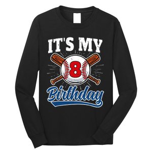 8 Years Old Baseball Player 8th Birthday Party Long Sleeve Shirt