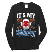 8 Years Old Baseball Player 8th Birthday Party Long Sleeve Shirt