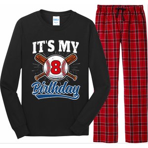 8 Years Old Baseball Player 8th Birthday Party Long Sleeve Pajama Set