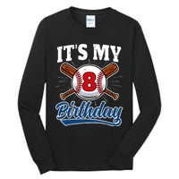 8 Years Old Baseball Player 8th Birthday Party Tall Long Sleeve T-Shirt