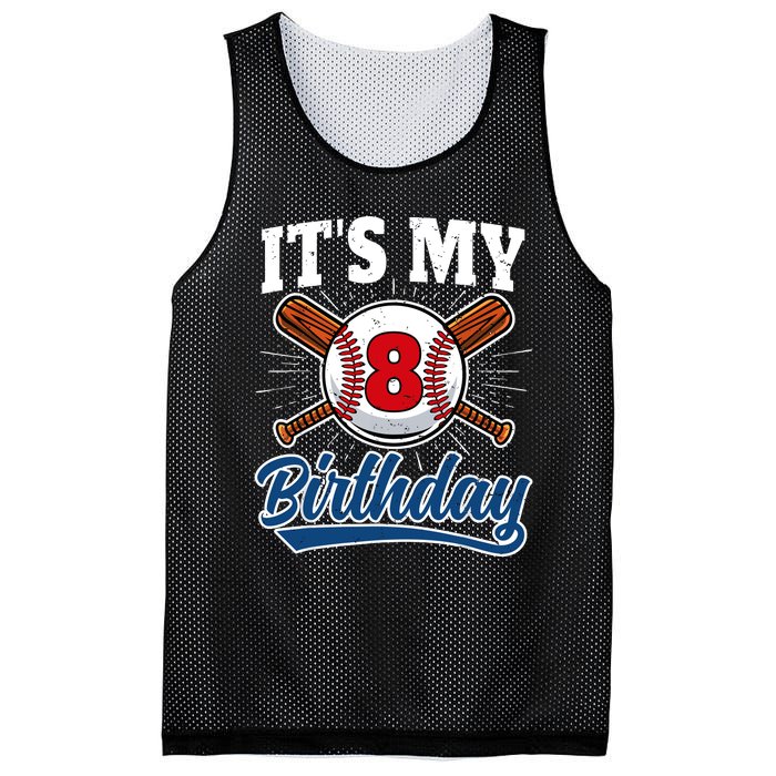 8 Years Old Baseball Player 8th Birthday Party Mesh Reversible Basketball Jersey Tank