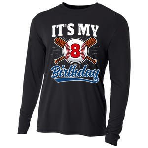 8 Years Old Baseball Player 8th Birthday Party Cooling Performance Long Sleeve Crew