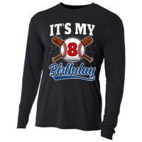 8 Years Old Baseball Player 8th Birthday Party Cooling Performance Long Sleeve Crew