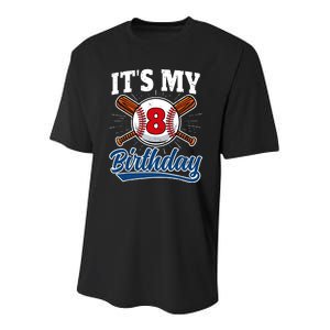 8 Years Old Baseball Player 8th Birthday Party Youth Performance Sprint T-Shirt