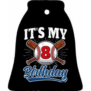 8 Years Old Baseball Player 8th Birthday Party Ceramic Bell Ornament