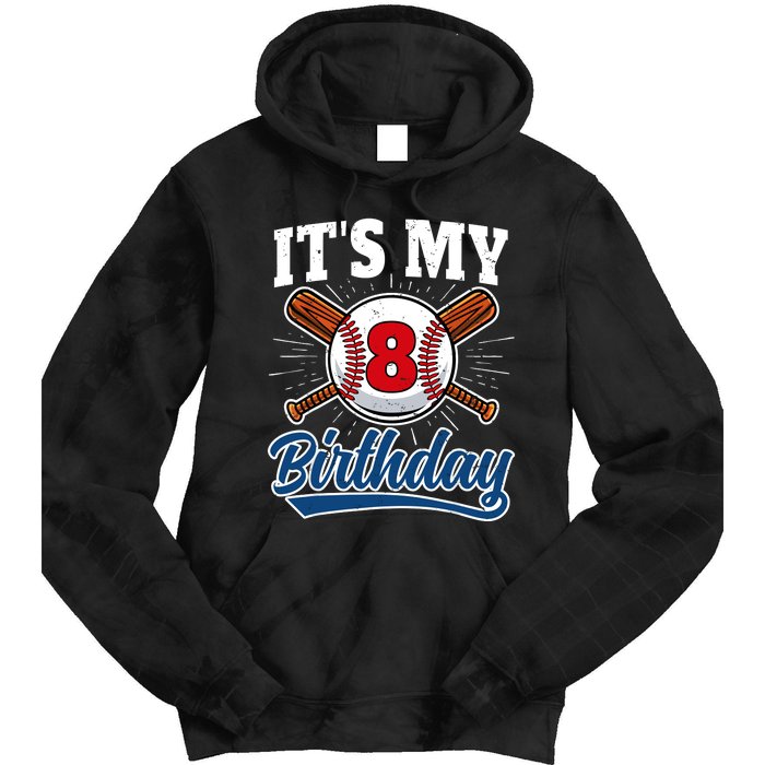 8 Years Old Baseball Player 8th Birthday Party Tie Dye Hoodie