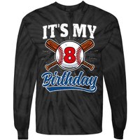 8 Years Old Baseball Player 8th Birthday Party Tie-Dye Long Sleeve Shirt