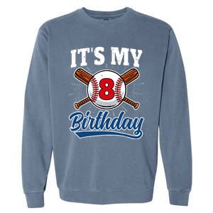 8 Years Old Baseball Player 8th Birthday Party Garment-Dyed Sweatshirt