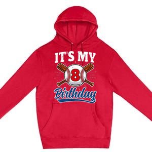 8 Years Old Baseball Player 8th Birthday Party Premium Pullover Hoodie