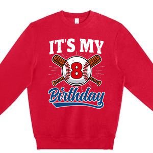 8 Years Old Baseball Player 8th Birthday Party Premium Crewneck Sweatshirt