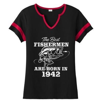 81 Year Old Fisherman Fishing 1942 81st Birthday Gift Ladies Halftime Notch Neck Tee