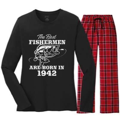 81 Year Old Fisherman Fishing 1942 81st Birthday Gift Women's Long Sleeve Flannel Pajama Set 