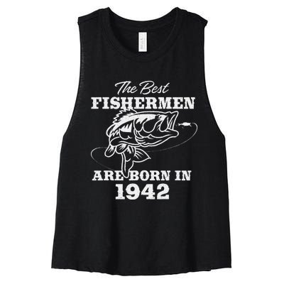 81 Year Old Fisherman Fishing 1942 81st Birthday Gift Women's Racerback Cropped Tank