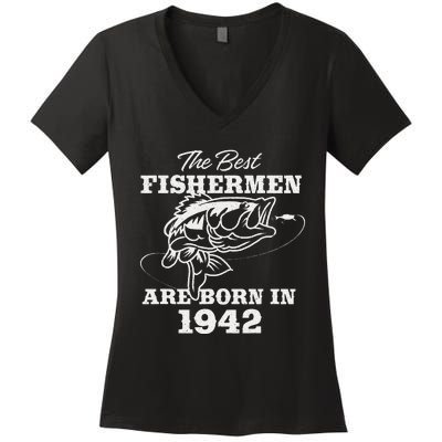 81 Year Old Fisherman Fishing 1942 81st Birthday Gift Women's V-Neck T-Shirt