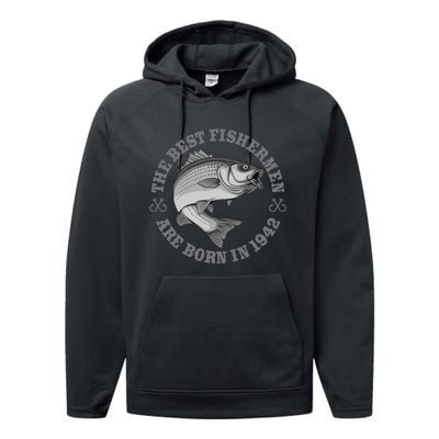 81 Year Old Fisherman Fishing 1942 81st Birthday Performance Fleece Hoodie