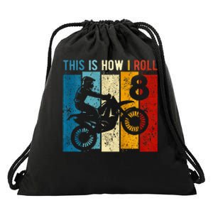 8 Year Old Birthday Boy Motocross 8th Birthday Dirt Bike Drawstring Bag