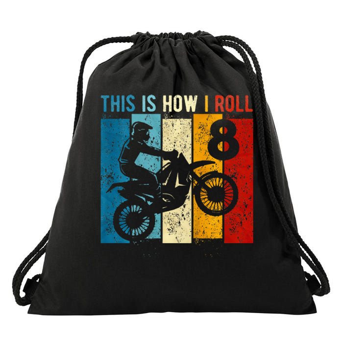 8 Year Old Birthday Boy Motocross 8th Birthday Dirt Bike Drawstring Bag