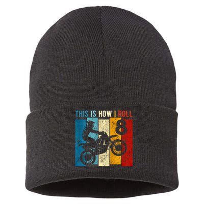 8 Year Old Birthday Boy Motocross 8th Birthday Dirt Bike Sustainable Knit Beanie