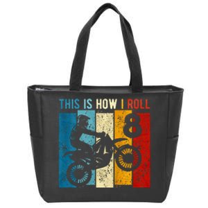 8 Year Old Birthday Boy Motocross 8th Birthday Dirt Bike Zip Tote Bag