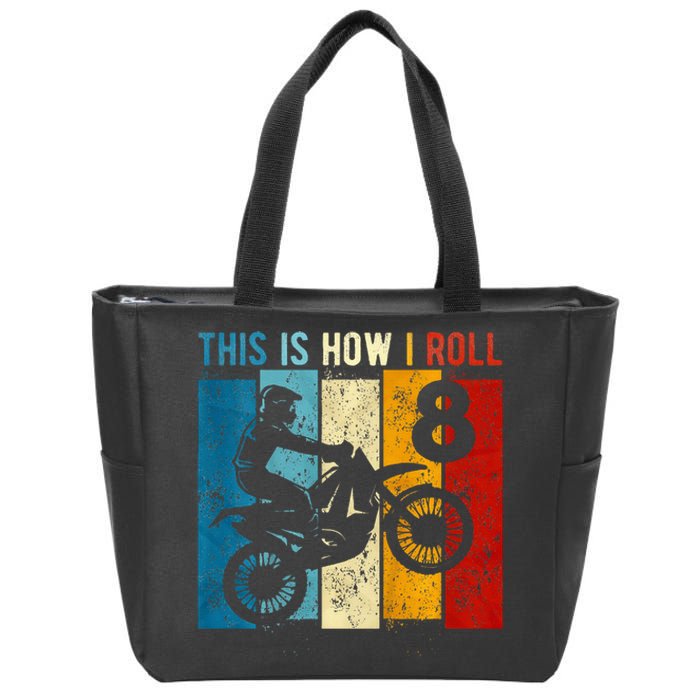 8 Year Old Birthday Boy Motocross 8th Birthday Dirt Bike Zip Tote Bag