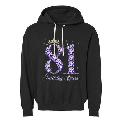 81 Year Old Its My 81st Birthday Queen Diamond Heels Crown Garment-Dyed Fleece Hoodie