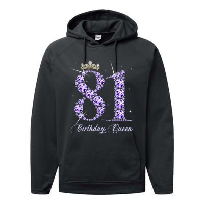 81 Year Old Its My 81st Birthday Queen Diamond Heels Crown Performance Fleece Hoodie