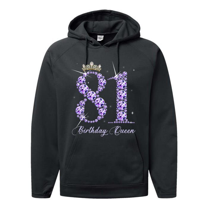 81 Year Old Its My 81st Birthday Queen Diamond Heels Crown Performance Fleece Hoodie