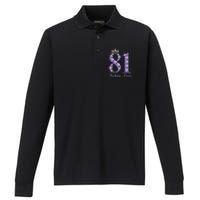 81 Year Old Its My 81st Birthday Queen Diamond Heels Crown Performance Long Sleeve Polo