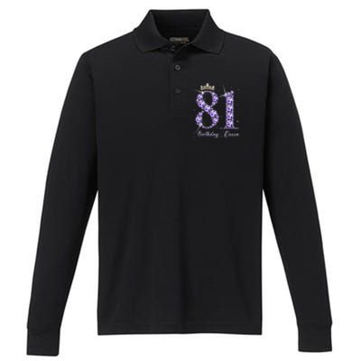 81 Year Old Its My 81st Birthday Queen Diamond Heels Crown Performance Long Sleeve Polo