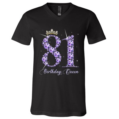 81 Year Old Its My 81st Birthday Queen Diamond Heels Crown V-Neck T-Shirt