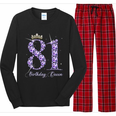 81 Year Old Its My 81st Birthday Queen Diamond Heels Crown Long Sleeve Pajama Set