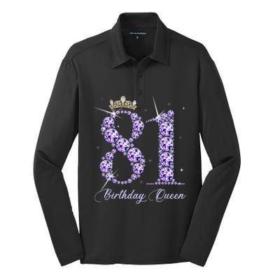 81 Year Old Its My 81st Birthday Queen Diamond Heels Crown Silk Touch Performance Long Sleeve Polo